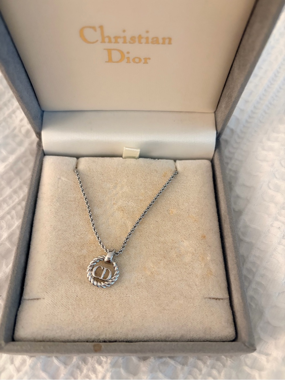 Dior Silver Rope Circle Pendant Necklace with CD Logo